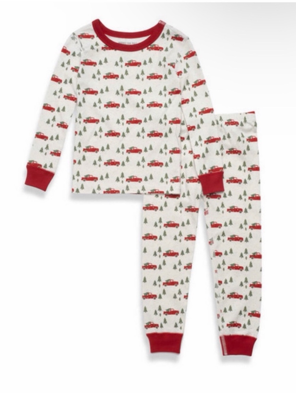 Pajamas for Peace Pima Cotton Trim a Tree Pajama Set with Red Trucks